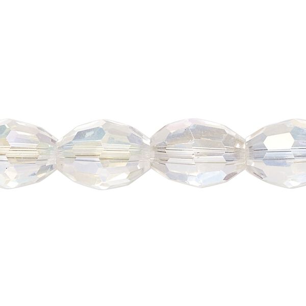 Bead,  glass, translucent clear AB, 13x10mm faceted oval. Sold per 7-inch strand, approximately 10 beads. image number 0