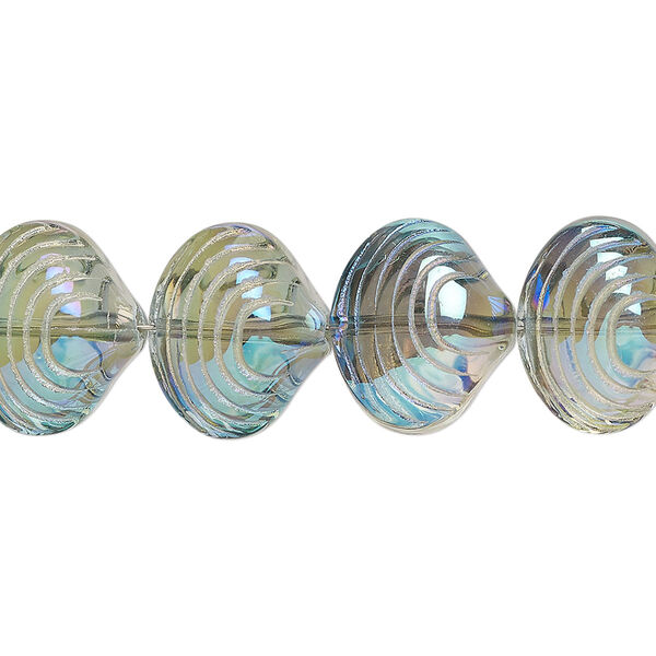 Bead, glass, translucent green AB, 14x12mm clamshell. Sold per 15-1/2" to 16" strand. image number 0