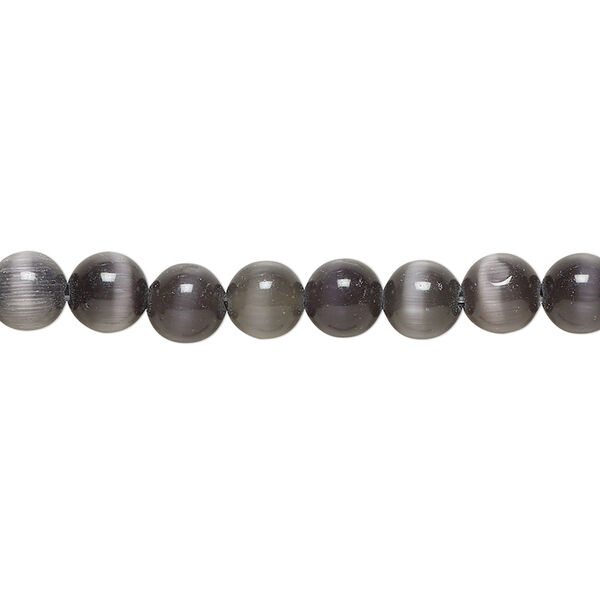 Bead, cat's eye glass (fiber optic glass), opaque black, 6mm round, quality grade. Sold per 15-1/2" to 16" strand. image number 0