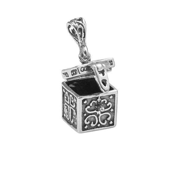 Pendant, sterling silver, 13x12mm rectangle square prayer box. Sold individually. image number 0