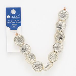 Bead, rose gold-finished plastic, pink, 18mm flat round with swirls and 3mm hole. Sold per 7-inch strand.