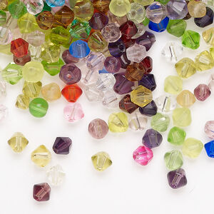 Bead mix 1pkg50g glass, matte frosted mixed colors, 4mm bicone / 4mm faceted bicone
