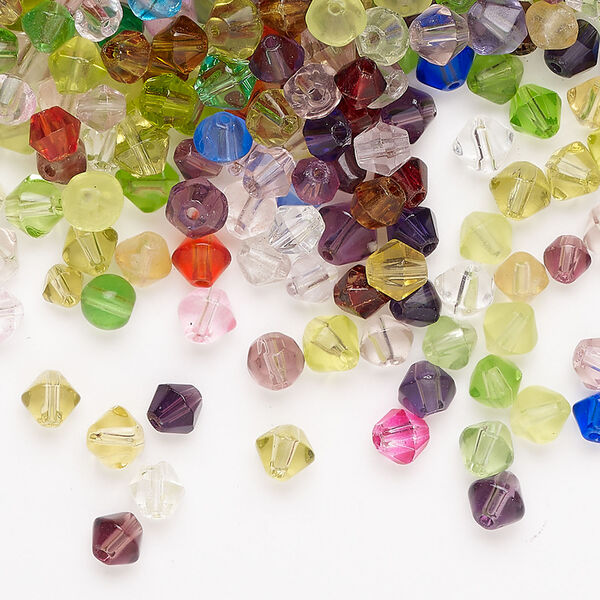 Bead mix 1pkg50g glass, matte frosted mixed colors, 4mm bicone / 4mm faceted bicone image number 0