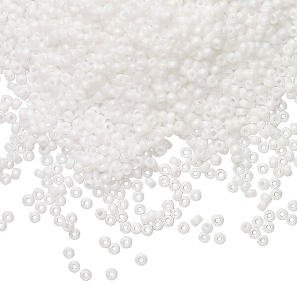 Seed bead, Miyuki, glass, pkg/250g, #15 rocaille, opaque matte rainbow chalk white, (RR-402FR). image number 0