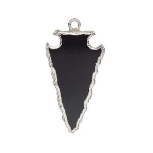 Black onyx / sterling silver 1pkg1, electroplated hand-cut arrowhead charm 30x15mm