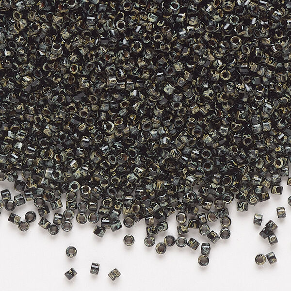 Seed bead, Delica®, glass, pkg/7.5g, #11 round, opaque Picasso black (DB-2261). image number 0