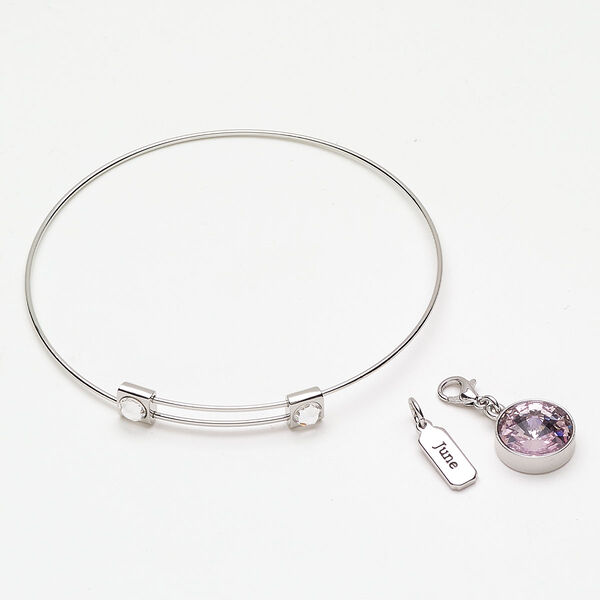Bracelet bangle drop assortment 1pkg3 "pewter" (zinc-based alloy) / crystal, silver finish / alexandrite / clear 8 inches adjustable image number 0
