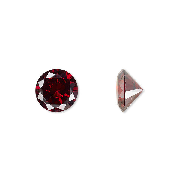 Gem, cubic zirconia, garnet red, 10mm faceted round, Mohs hardness 8-1/2. Sold individually. image number 0