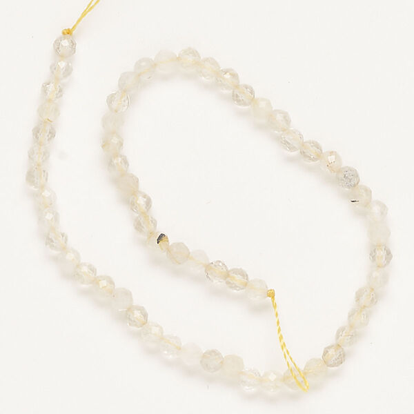 Bead, golden rutilated quartz (natural), 3-4mm faceted round, C+ grade, Mohs hardness 7. Sold per 7-inch strand, approximately 55 beads. image number 0