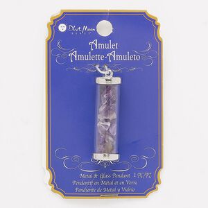 Focal, amethyst (natural) / glass / silver-finished "pewter" (zinc-based alloy), clear, 42x14mm round tube with chips. Sold individually.