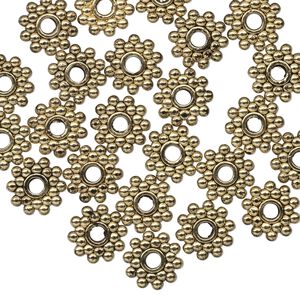 Bead, antique gold-finished "pewter" (zinc-based alloy), 8.5x2mm beaded rondelle with dots. Sold per pkg of 24.