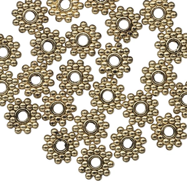 Bead, antique gold-finished "pewter" (zinc-based alloy), 8.5x2mm beaded rondelle with dots. Sold per pkg of 24. image number 0