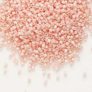 Seed bead, Delica®, glass, pkg/7.5g, #11 round, opaque matte rainbow glass enamel light salmon (DB-1523).