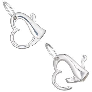 Clasp lobster claw 1pkg1 sterling silver, 20mm floating open heart, 1-strand