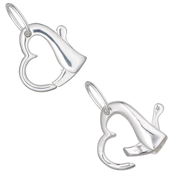 Clasp, lobster claw, sterling silver, 20mm open heart with jump ring. Sold individually. image number 0