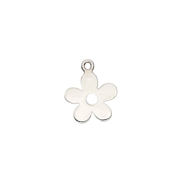 Charm, sterling silver, 12x12mm flat flower. Sold per pkg of 2. image number 0