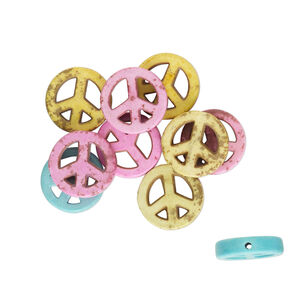Bead mix, "howlite" (resin) (imitation), mixed colors, 15mm peace sign. Sold per pkg of 10.