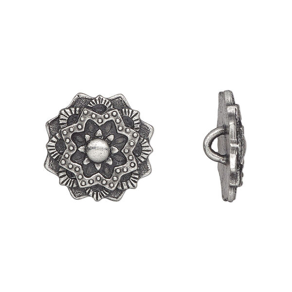 Button, TierraCast®, pewter (tin-based alloy), 17.5mm mandala with hidden closed loop. Sold per pkg of 20. image number 0