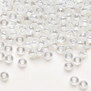 Seed bead, Miyuki, glass, pkg/25g, #6 rocaille, translucent luster crystal clear, (RR-160).
