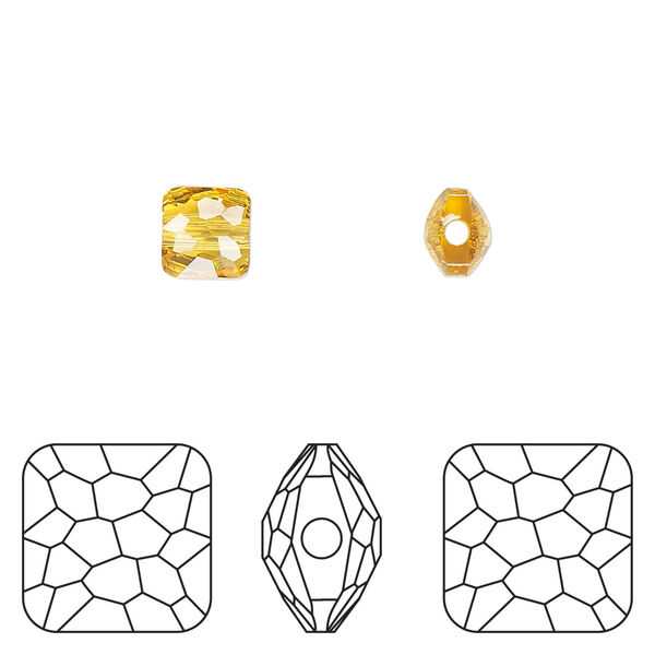 Bead 1pkg288 light topaz, Swarovski®, 6mm puffed square 5035 image number 0