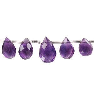 Amethyst 1pkg1, hand-cut top-drilled faceted puffed teardrop bead natural 4 inch graduated 6x4mm-12x8mm
