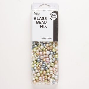 Bead mix glass pearl 1pk 6mm 8mm 10mm round, mixed colors 12 ounce