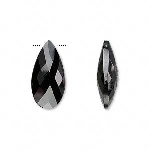 Black spinel 1pkg2, hand-cut top-drilled faceted puffed teardrop bead natural 20x10mm