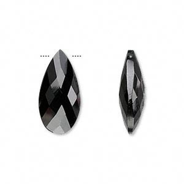 Bead, black spinel (natural), 20x10mm hand-cut top-drilled faceted puffed teardrop, B grade, Mohs hardness 8. Sold per pkg of 2. image number 0