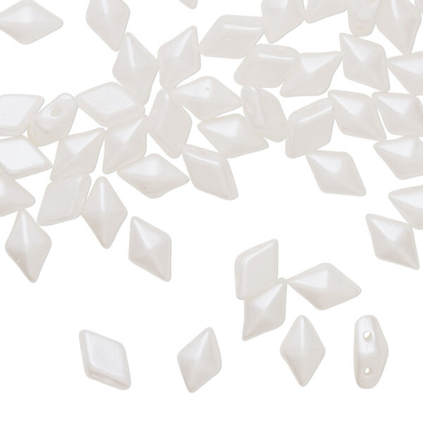 Bead, DiamonDuo™, Czech pressed glass, opaque alabaster white airy pearl, 8x5mm faceted diamond with flat back and (2) 0.7-0.8mm holes. Sold per 10-gram pkg, approximately 70 beads. image number 0