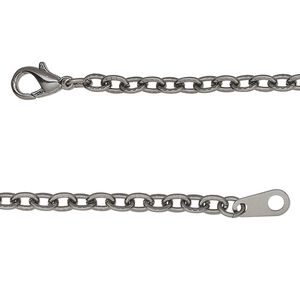 Chain, gunmetal-finished steel, 3mm textured cable, 24 inches with lobster claw clasp. Sold individually.