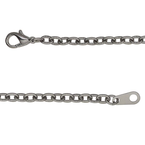 Chain, gunmetal-finished steel, 3mm textured cable, 24 inches with lobster claw clasp. Sold individually. image number 0