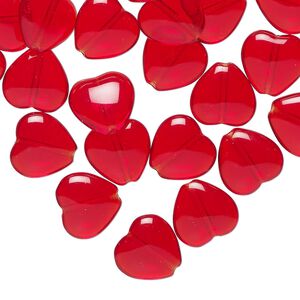 Czech pressed glass 1pkg40, heart bead transparent ruby red 10x9.5mm