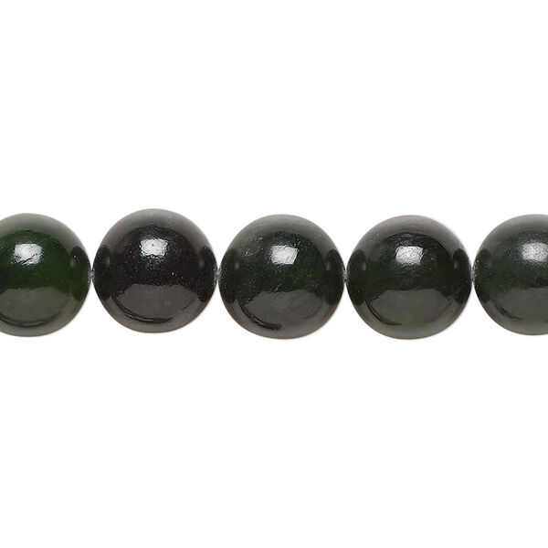 Bead, nephrite jade (natural), medium to dark, 10mm round, C grade, Mohs hardness 6 to 6-1/2. Sold per 15-1/2" to 16" strand. image number 0