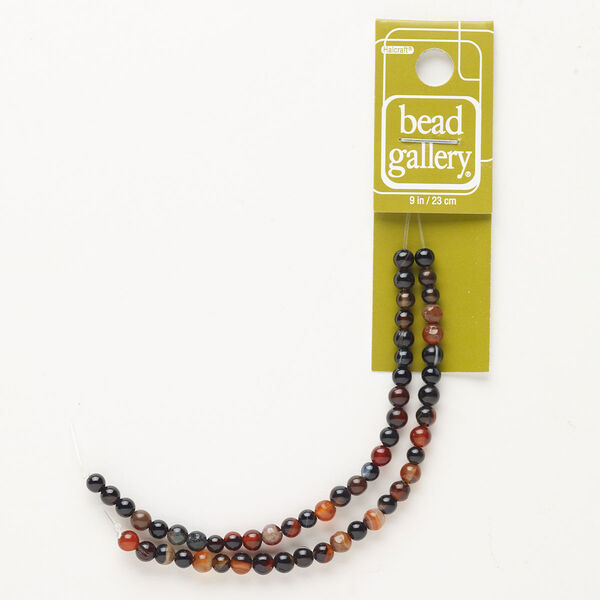 Red agate and black agate 1pkg1, round bead C grade, 9 inch 4-5mm image number 0