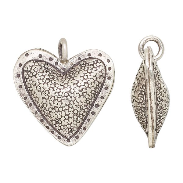 Charm, Hill Tribes, antiqued sterling silver, 24x23mm puffed heart. Sold individually. image number 0