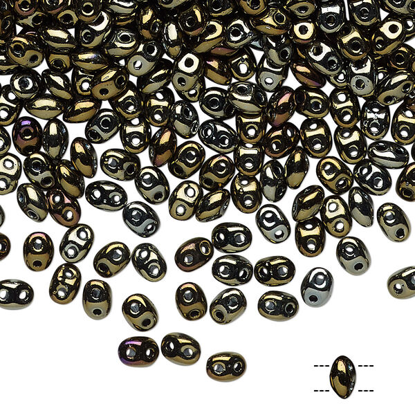 Bead, Preciosa Twin™, Pressed Twin, Czech pressed glass, iris brown, 5x2.5mm oval with 2 holes. Sold per 50-gram pkg. image number 0