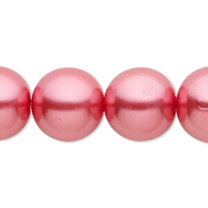 Bead, crystal pearl, bright pink, 16mm round. Sold per 15-1/2" to 16" strand, approximately 25 beads.