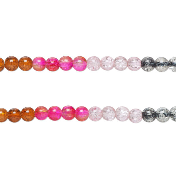 Bead, crackle glass, translucent multicolored, 8-8.5mm round. Sold per pkg of (2) 7-inch strands, approximately 50 beads. image number 0