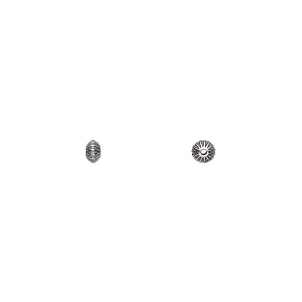 Bead, antiqued sterling silver, 3.5x2mm corrugated saucer. Sold per pkg of 100. image number 0