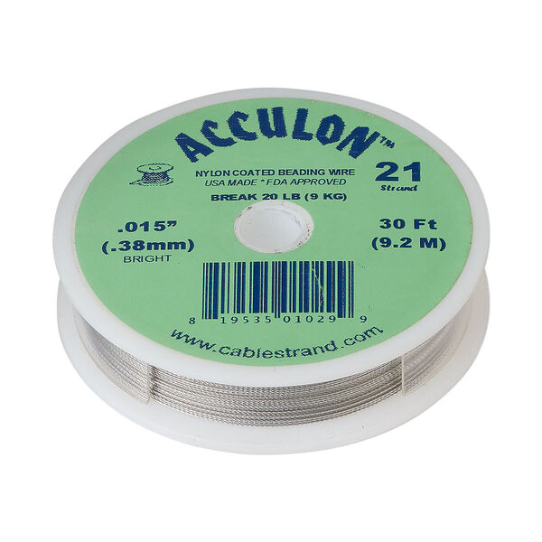 Beading wire, Acculon®, nylon-coated stainless steel, clear, 21 strand, 0.015-inch diameter. Sold per 30-foot spool. image number 0