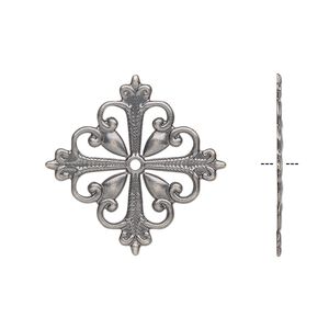 Component, antique silver-plated brass, 19x19mm fancy square with cutout design. Sold per pkg of 6.