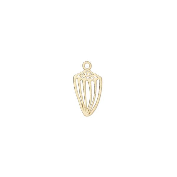 Charm, Amoracast®, brushed "vermeil" (gold-finished sterling silver), 12x8mm two-sided cone shell with cutouts. Sold individually. image number 0
