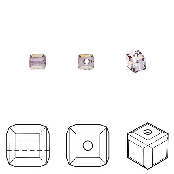 Bead 48pk dark rose, Crystal Passions® 4mm cube 5601 image number 0