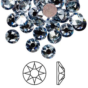 Flat back 12pk crystal blue shade foil back, Crystal Passions® hotfix rhinestone 7.07-7.27mm rose round SS34 2078HF