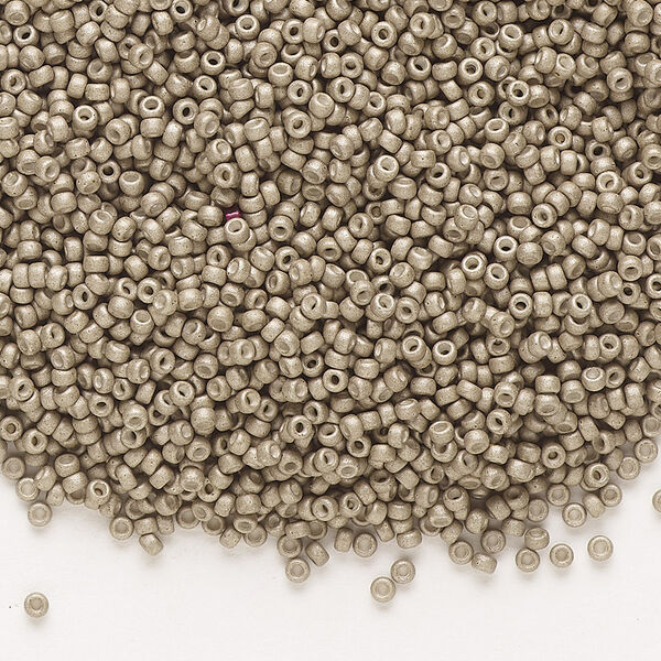 Seed bead, Miyuki, glass, pkg/35g, #15 rocaille, opaque matte galvanized pewter, (RR-2091). image number 0