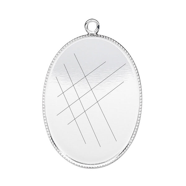 Focal, silver-plated brass, 31x23mm oval with beaded edge and 30x22mm oval bezel cup setting. Sold per pkg of 2. image number 0