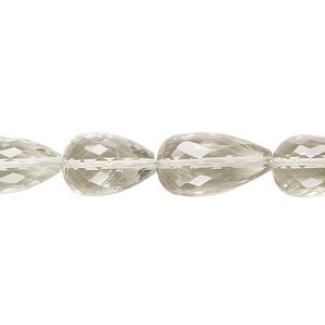 Green quartz 1pkg1, hand-cut micro-faceted teardrop bead 6.5 inch 10x7mm-17x9mm