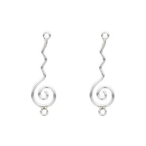 Link, sterling silver, 20x7mm wavy swirl. Sold per pkg of 2.