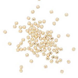 Bead, gold-plated brass, 2mm squared round. Sold per pkg of 100.