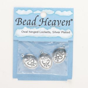 Locket, antique silver-finished "pewter" (zinc-based alloy), 21x17mm oval with hearts and lines. Sold per pkg of 3.